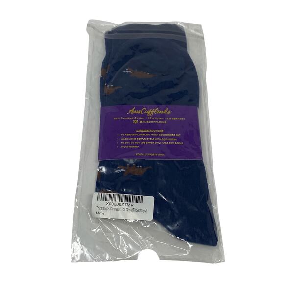 NWT Aus Cufflinks Mens Navy Dinosaur Socks Bow Tie Gift Set Triceratops Novelty - Picture 3 of 10